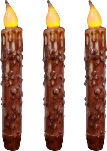 Miniatura 24 de CVHOMEDECO. Velas de cera real sumergidas a mano, funciona con pilas, temporizador, velas cónicas sin llama primitivas del país, 6-3/4 pulgadas