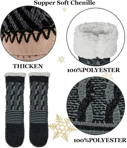 Miniatura 4 de Pantuflas de sherpa para mujer botines cálidos y acogedores para interiores calcetines suaves y peludos para casa parte inferior antideslizante