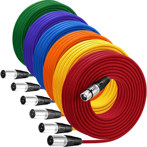 Miniatura 10 de Copkim Paquete de 10 cables XLR brillantes de 6 pies, 3 pines, cable de micrófono XLR equilibrado a macho a hembra para micrófono, mezclador