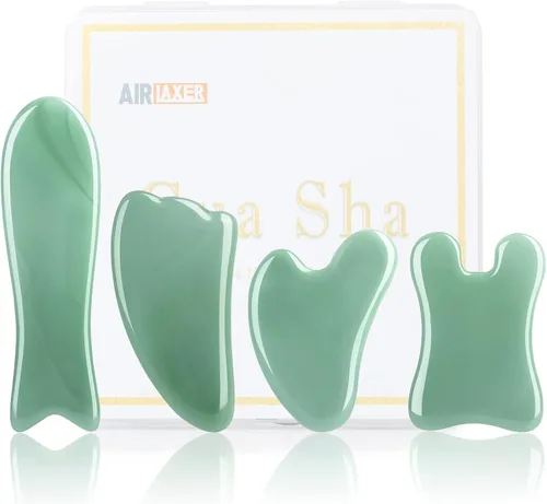 Miniatura 7 de Juego de herramientas faciales de masaje Gua Sha, kit de masajeador Guasha para cara y cuerpo, tabla de masaje de raspado de 4 piezas, terapia Verde