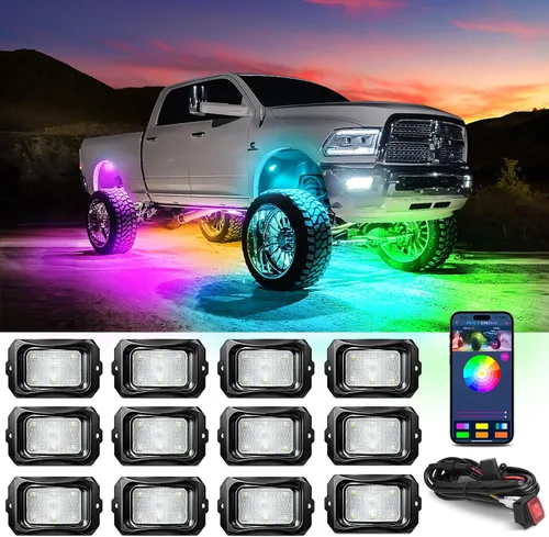 Miniatura 10 de MICTUNING C2 Max RGB+IC Chasing Color Rock Lights - 2 piezas (no incluye controlador)