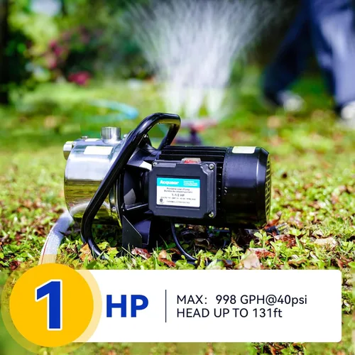 Miniatura 2 de Acquaer Bomba de Pozo Superficial Portátil de 1.2 HP para Jardín, de Acero Inoxidable, 1210 GPH, 115V, Bomba de Aspersor para Transferencia de Agua