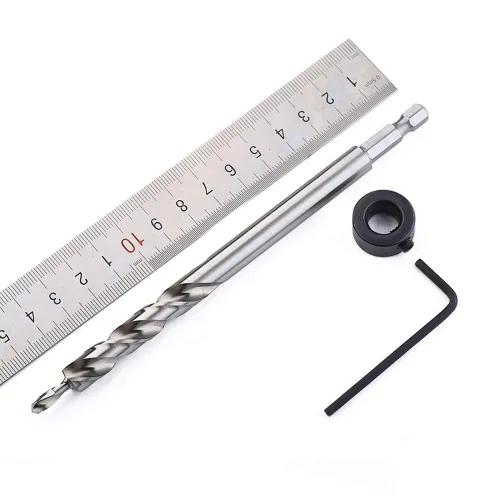 Miniatura 5 de 2 brocas de agujero de bolsillo de 3/8 pulgadas (0.374 in), broca de paso giratorio HSS con cuello de tope de profundidad para agujero de bolsillo