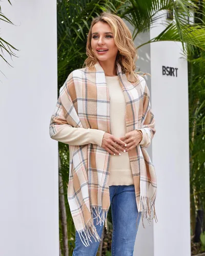 Miniatura 7 de Fuinloth Bufanda grande a cuadros para mujer, chal largo para invierno, cálido y ligero