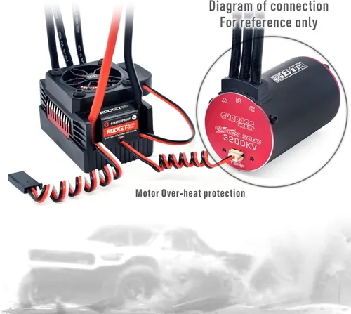 Miniatura 7 de Surpass Hobby RC Motor sin escobillas, Rocket V2 Supersónico 3660 3200KV 4 polos sin escobillas Motor Set con 60A ESC para 1/10 RC Car Upgrade Parts