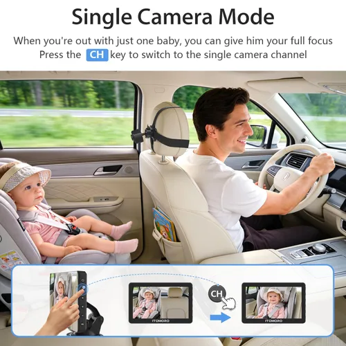 Miniatura 2 de Itomoro Espejos orientados hacia atrás, 2 cámaras de automóvil para niños, pantalla HD ultra ancha de 7 pulgadas 1080P con 2 cámaras de visión