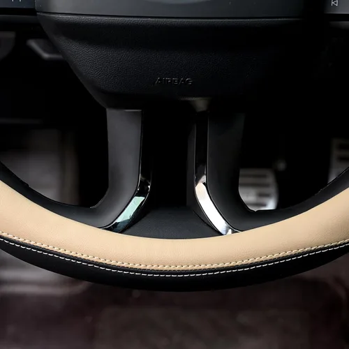Miniatura 4 de Valleycomfy - Funda universal de volante de piel de microfibra, 15 pulgadas, color beige