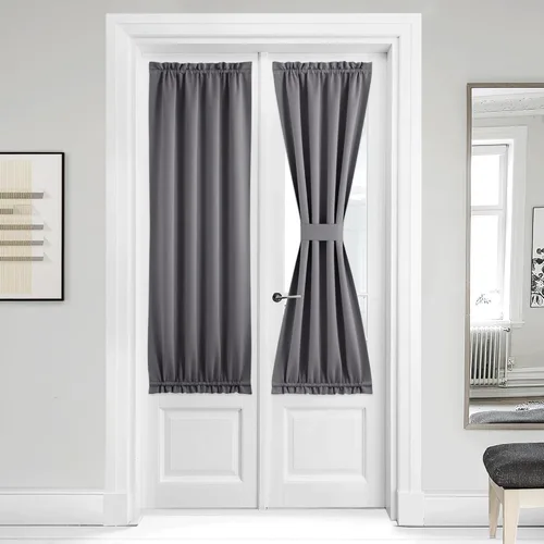 Miniatura 352 de NICETOWN Cortinas opacas unicolor con aislamiento térmico para puerta francesa, granja, oscurecimiento de habitación, puertas y ventanas de Marrón
