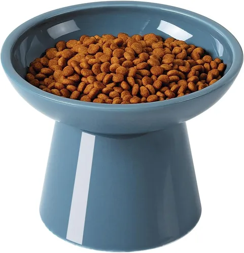 Miniatura 13 de LoeJan Juego de cuencos elevados de comida y agua para gatos, comedero de cerámica extra ancho y elevado, cuenco de alimentación a presión Verde