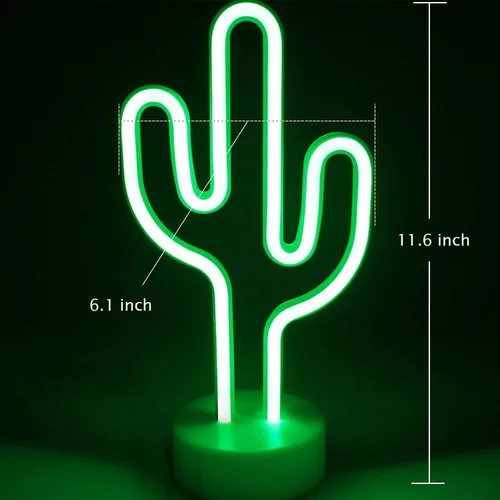 Miniatura 4 de LINJIA Letrero de neón, luz nocturna LED con base USB/batería, luces de neón de cactus con base, para decoración de dormitorio, sala de juegos, bar