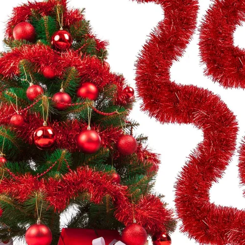 Boao Guirnalda de oropel rojo de Navidad de 39.6 pies para decoración de árbol de árbol con purpurina metálica brillante, decoración colgante para