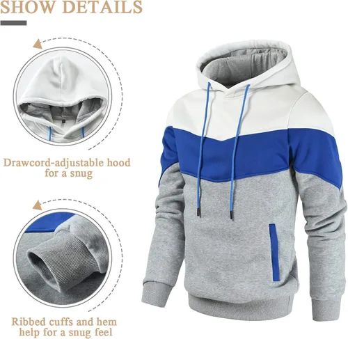 Miniatura 4 de Gesean Sudadera con capucha, de manga larga, para hombre, diseño de bloque de color, estilo informal, con bolsillo