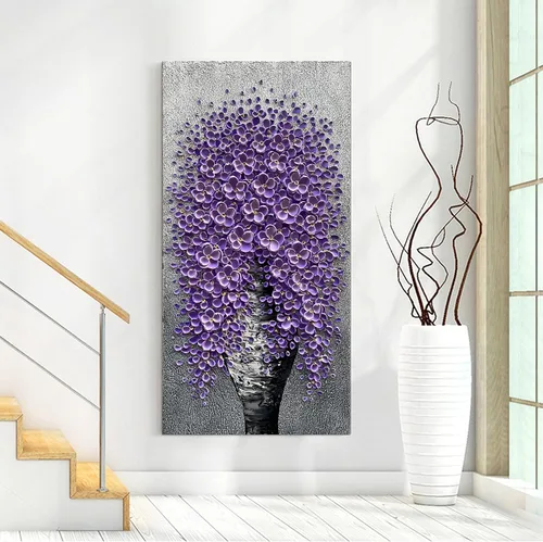 Miniatura 4 de Epicler - Pintura al óleo de flores moradas grandes pintadas a mano, contemporánea, abstracta, decoración del hogar, pintura de arte decorativo