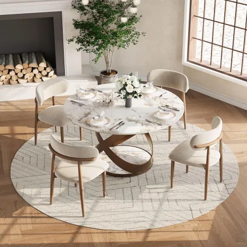 Miniatura 19 de POVISON Juego de 4 sillas de comedor redondas de lino y algodón con mesa de comedor de vidrio (mesa de comedor de 51 pulgadas + 4 sillas)