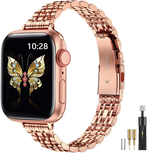 Miniatura 12 de MioHHR Correa delgada de metal compatible con Apple Watch de 42 mm (Series 11 10) 41 mm (Series 9 8 7) 40 mm (Series 6 5 4 SE3/2/1) 38 mm