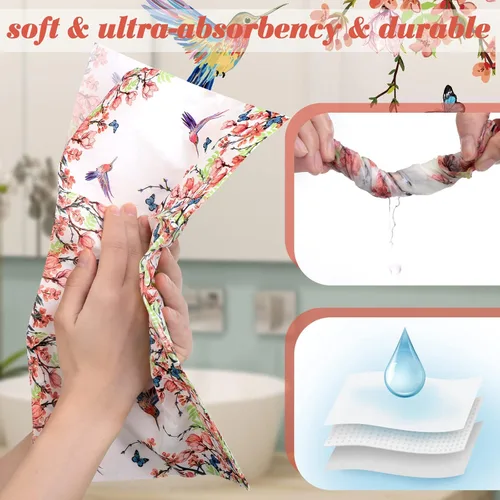 Miniatura 5 de Jetec 200 unidades de toallas de mano desechables de papel con flores y pájaros para baño, toallas de papel para invitados de baño, toallas de papel