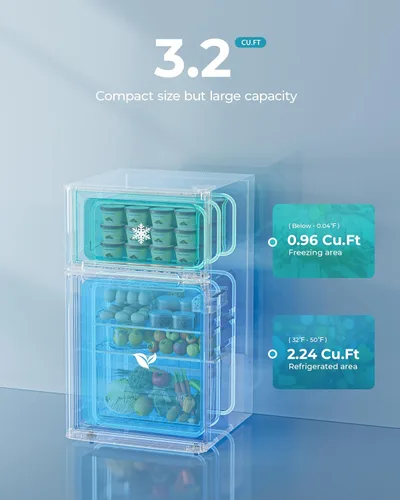 Miniatura 2 de EUHOMY - Refrigerador miniatura con congelador, 3.2 pies cúbicos, refrigerador miniatura con congelador, refrigerador de dormitorio con 2 puertas