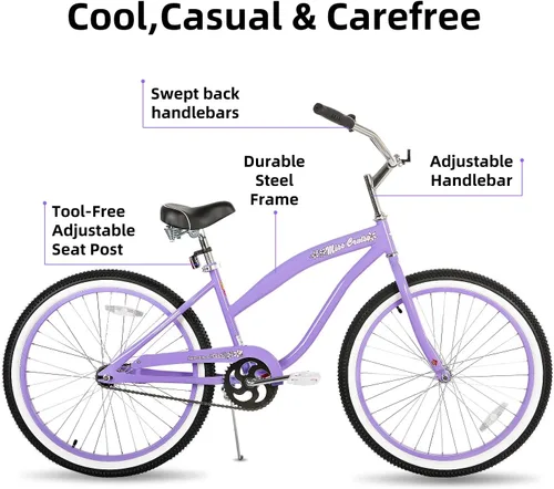 Miniatura 3 de JOYSTAR Bicicleta de crucero de playa de 20", 24", 26" para niñas, niños, hombres y mujeres, bicicletas de crucero para niños de una sola velocidad