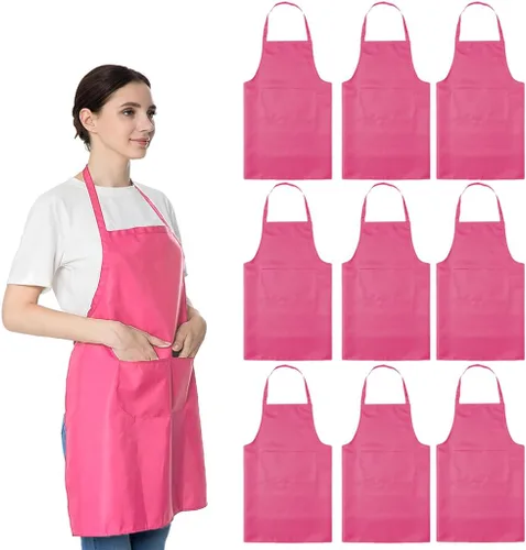 Miniatura 10 de Juego de 16 delantales rojos con babero liso a granel para mujeres, hombres y adultos con 2 bolsillos - Delantales de chef, cocina, pintura