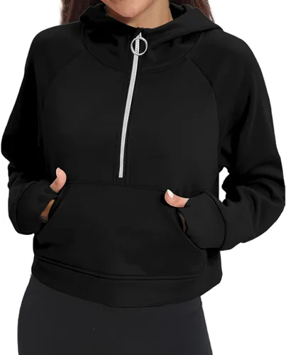 Miniatura 3 de FKEEP Half Zip Hoodies for Women Zipper Up Cropped Hooded Long Sleeve Athletic Pullover Tops with Thumb Hole