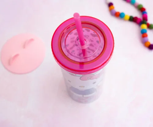 Miniatura 5 de Sanrio - Taza de carnaval de Hello Kitty con popote reutilizable y tapa a prueba de fugas, vaso frío de plástico para bebidas de té con leche Boba