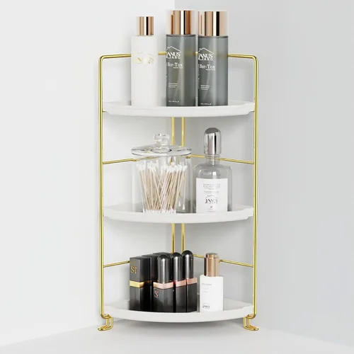 Miniatura 11 de Organizador de encimera de baño de 3 niveles, organizador de baño de plástico, bandeja de tocador de maquillaje de instalación sin herramientas