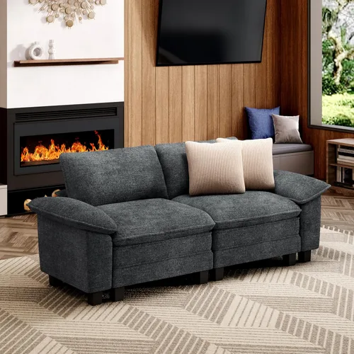 Miniatura 34 de MIXPATIO Sofá modular en forma de L de 123 pulgadas con cojines de nube, juego de sofá modular de asiento profundo con 4 asientos y 1 otomana, Gris
