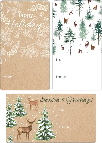Miniatura 13 de Etiquetas de regalo con árbol de Navidad y cardenal rojo – Etiquetas autoadhesivas para envolver regalos navideños sobre fondo kraft – 42 etiquetas