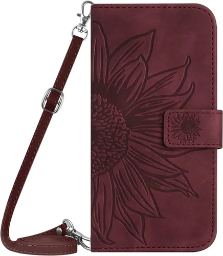 Miniatura 11 de XYX Wallet Case Compatible with Xiaomi Redmi Note 10s, Emboss Half Flower Floral PU Leather Flip Protective Case with Adjustable Shoulder Strap for
