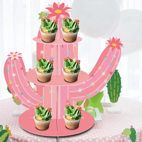 Miniatura 7 de Soporte para cupcakes de cactus rosa, soporte para cupcakes de fiesta mexicana para vaquera, cumpleaños, despedida de soltera