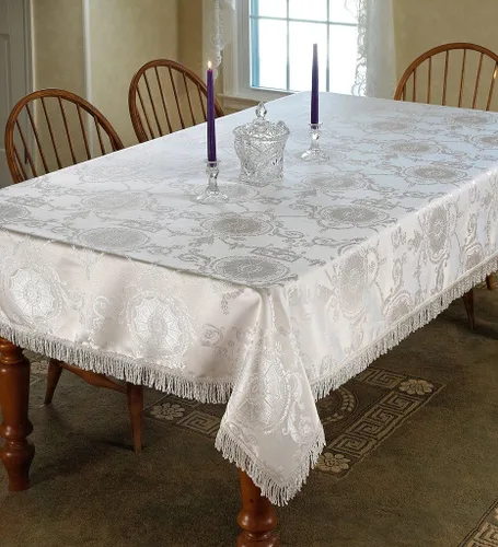 Miniatura 4 de Violet Linen Prestige - Mantel con diseño de damasco, 52 x 70 in, color burdeos. Borgoña