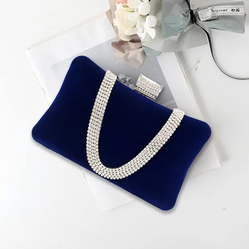 Miniatura 6 de Bolso de noche de terciopelo para mujer, bolso de mano brillante con diamantes de imitación