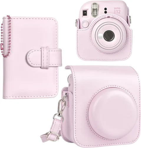 Miniatura 9 de Funda para cámara instantánea Fuji Mini 12, adorable funda de piel sintética con lazo, compatible con cámara Fuji Instax Mini 12, bolsa para cámara