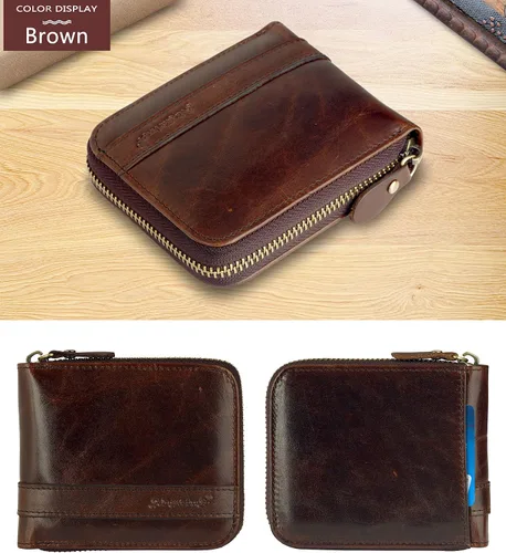 Miniatura 16 de Admetus - Cartera de piel auténtica para hombre con cremallera, plegable
