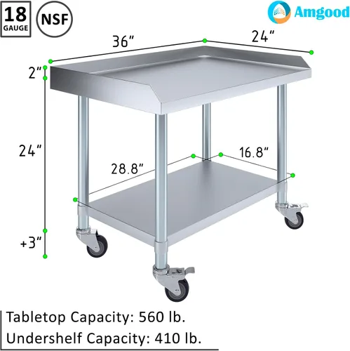 Miniatura 3 de AmGood Soporte de Equipo de Acero Inoxidable con Estante Inferior + Ruedas, Servicio Pesado, Grado Comercial, Certificado NSF