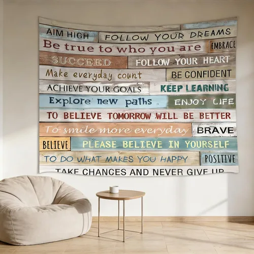 Miniatura 4 de Tapiz con citas inspiradoras para colgar en la pared, tapiz motivacional, palabras positivas, letras, refranes, tapiz rústico de granja