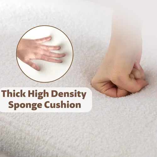 Miniatura 5 de ROCITY Banco de sherpa beige para dormitorio, extremo de la cama, banco otomano tapizado con asiento acolchado para sala de estar, entrada, lana