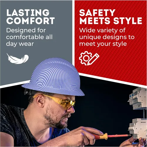 Miniatura 5 de Casco de seguridad de ala completa, Clase C G & E, aprobado por OSHA para trabajos de construcción, diseño premium de fibra de carbono, suspensión