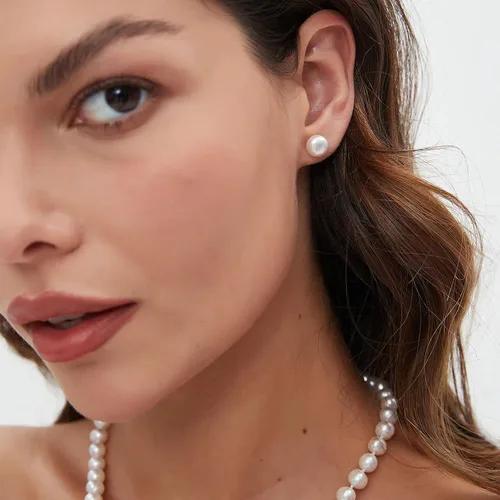 Miniatura 12 de YAMI Black/Grey/White Pearl Earrings, Real Cultured Pearl, 925 Sterling Silver Stud Earrings Plated with 18K Gold, Classic & Elegant Jewelry Gifts