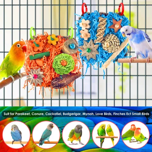 Miniatura 7 de KATUMO Juguetes para pájaros, paquete de 2 alfombrillas de hierba para pájaros, juguetes de pared para periquitos, cacatúas, conure, agapornis