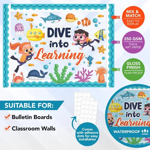Miniatura 2 de Decorably Juego de 69 tableros de anuncios inspiradores con bordes para bucear en el aprendizaje, cartulina laminada brillante para decoración