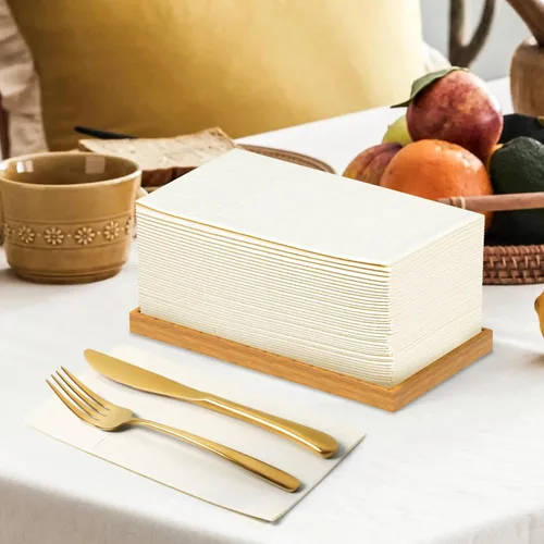Miniatura 5 de KAMMAK Servilletas de Cena Desechables Beige Tipo Tela Servilletas de Papel con Bolsillo Paquete de 100 Servilletas Plegadas Toalla de Mano