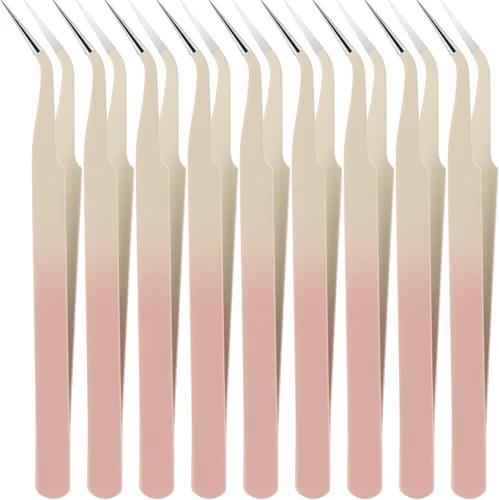 Miniatura 9 de Honoson 9 pinzas curvadas puntiagudas para manualidades, pinzas de precisión de acero inoxidable con cubierta protectora para diamantes