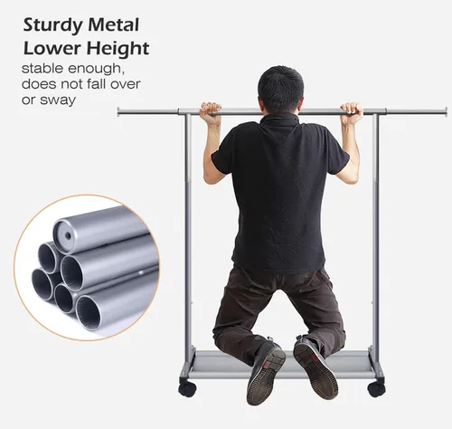 Miniatura 6 de MISSLO Percheros resistentes para colgar ropa perchero rack de ropa con ruedas de metal, ajustable, blanco y plateado