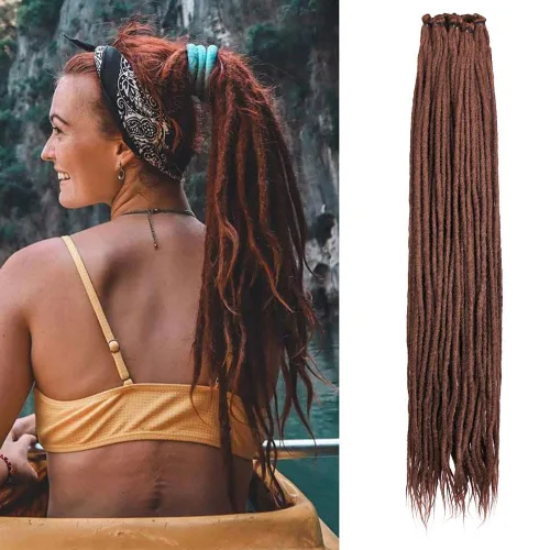 Miniatura 14 de Kraler Extensiones de Rastas Azules, Extensiones de Rastas Sintéticas de Ganchillo de 22", 100% Hechas a Mano, Rastas de Una Sola Punta, Delgadas