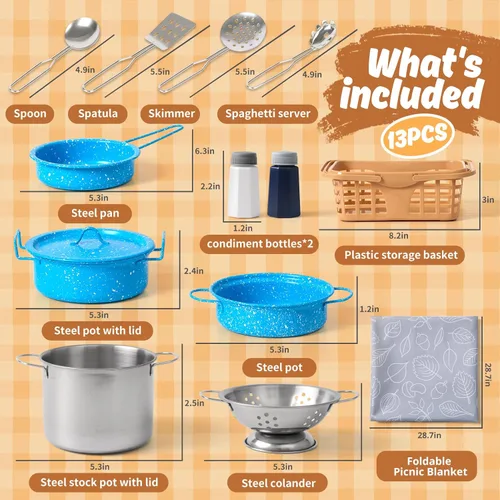 Miniatura 2 de Juego de accesorios de cocina para niños, juguete de cocina para niños pequeños, juego de cocina para niños, ollas y sartenes de acero inoxidable