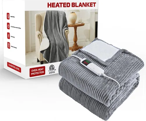 Miniatura 8 de Manta eléctrica térmica de 50 x 60 pulgadas, manta térmica suave, cálida y gruesa para invierno frío, temporizador de 5 posiciones y 10 ajustes