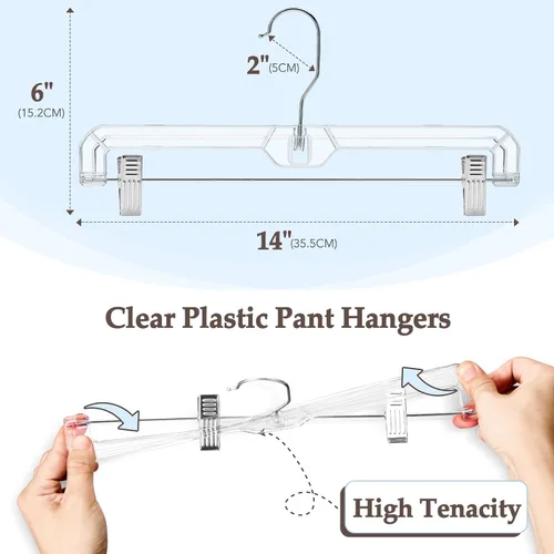 Miniatura 9 de HOUSE DAY Perchas para faldas transparentes con clips, percha antideslizante de plástico para pantalones con 2 clips ajustables, percha con clip