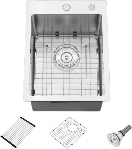 Fregadero de barra de 15 pulgadas In-VASOYO de 15 x 20 pulgadas, fregadero de cocina pequeño de barra húmeda, fregaderos de autocaravana de acero