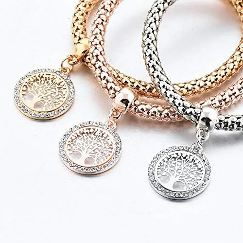 Miniatura 6 de Long Way 3 pulseras de abalorios chapados en oro rosa y plata para mujer pulsera elástica multicapa de cristal